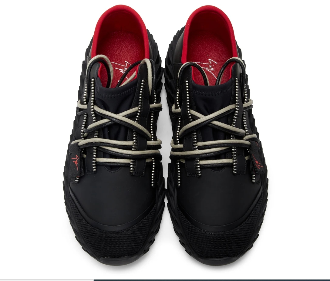 รองเท้าผ้าใบ GIUSEPPE ZANOTTI Black & Red Leather Urchin Sneaker